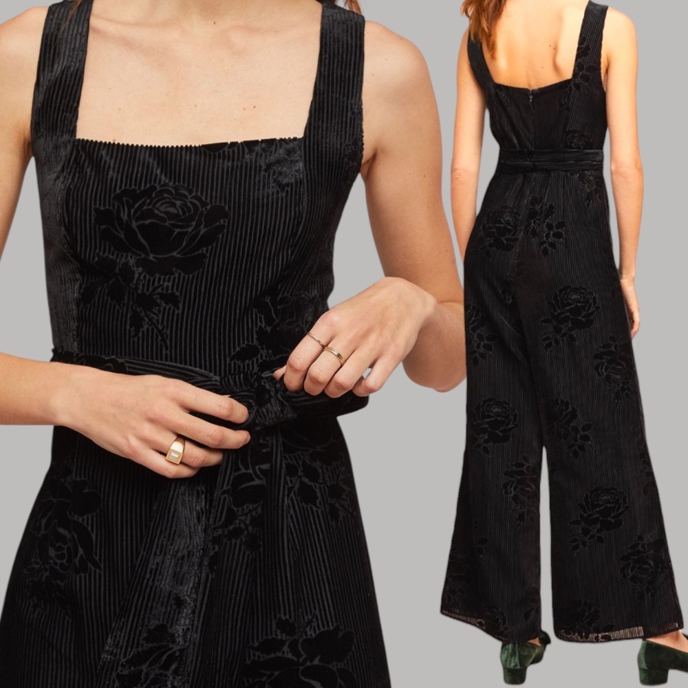 Molinette Soeurs Floral Cord Velvet Burnout Black Jumpsuit 8 NWT Dark Romantic